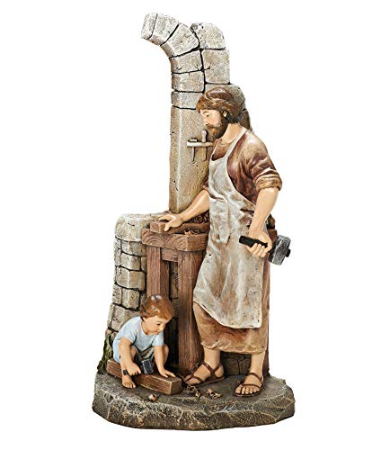 Joseph's Studio by Roman - Carpenter's Apprentice Figure, Life of Christ, Renaissance Collection, 12.75" H, Resin and Stone, Religious Gift, Decoration, Collection, Durable, Long Lasting