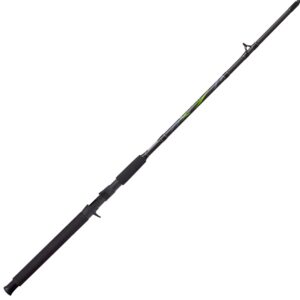 zebco big cat casting fishing rod, 8-foot 2-piece fiberglass fishing pole, high-visibility rod tip, extended eva rod handle, shock-ring guides, medium-heavy power, black/green