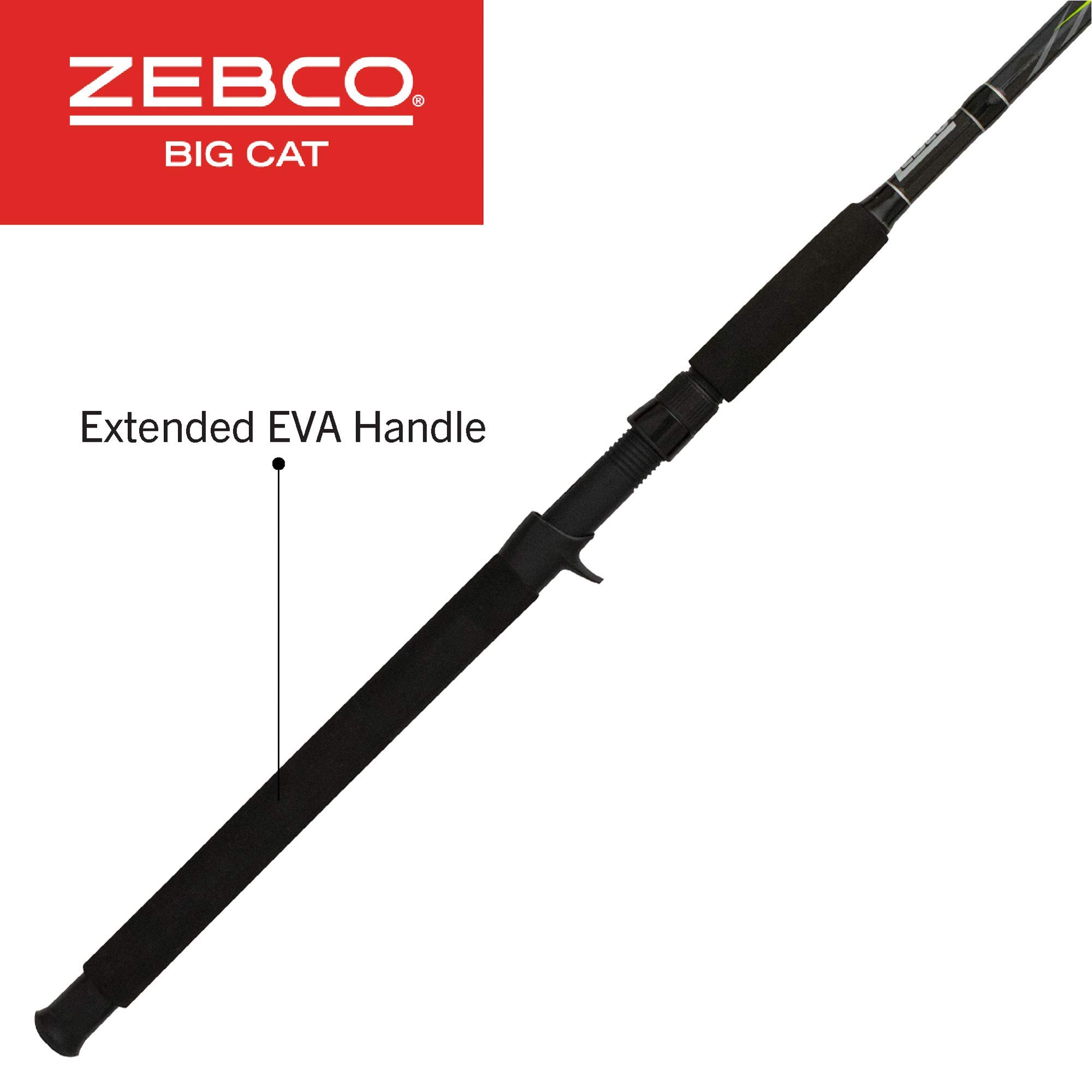 Zebco Big Cat Casting Fishing Rod, 8-Foot 2-Piece Fiberglass Fishing Pole, High-Visibility Rod Tip, Extended EVA Rod Handle, Shock-Ring Guides, Medium-Heavy Power, Black/Green