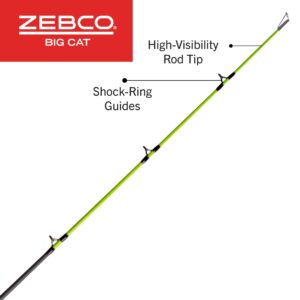 Zebco Big Cat Casting Fishing Rod, 8-Foot 2-Piece Fiberglass Fishing Pole, High-Visibility Rod Tip, Extended EVA Rod Handle, Shock-Ring Guides, Medium-Heavy Power, Black/Green