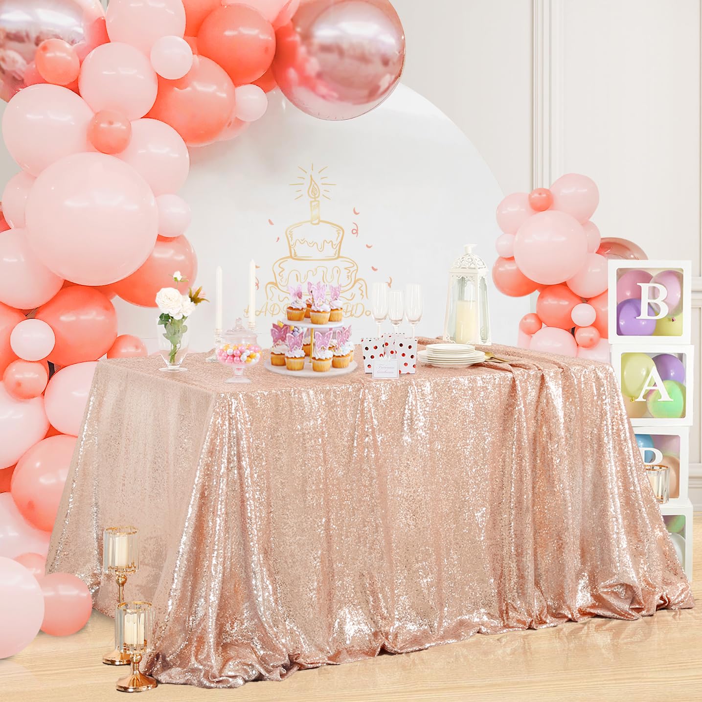 B-COOL Rose Gold Sequin Tablecloth 90x132inch Rectangle Sparkle Tablecloth Glitz Tablecloth Christmas Table Cloth Sequin Fabric Tablecloth