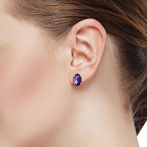 Gem Stone King 14K Yellow or White Gold 8X6MM Oval Gemstone Birthstone Stud Earrings | Oval Gold Earrings For Women