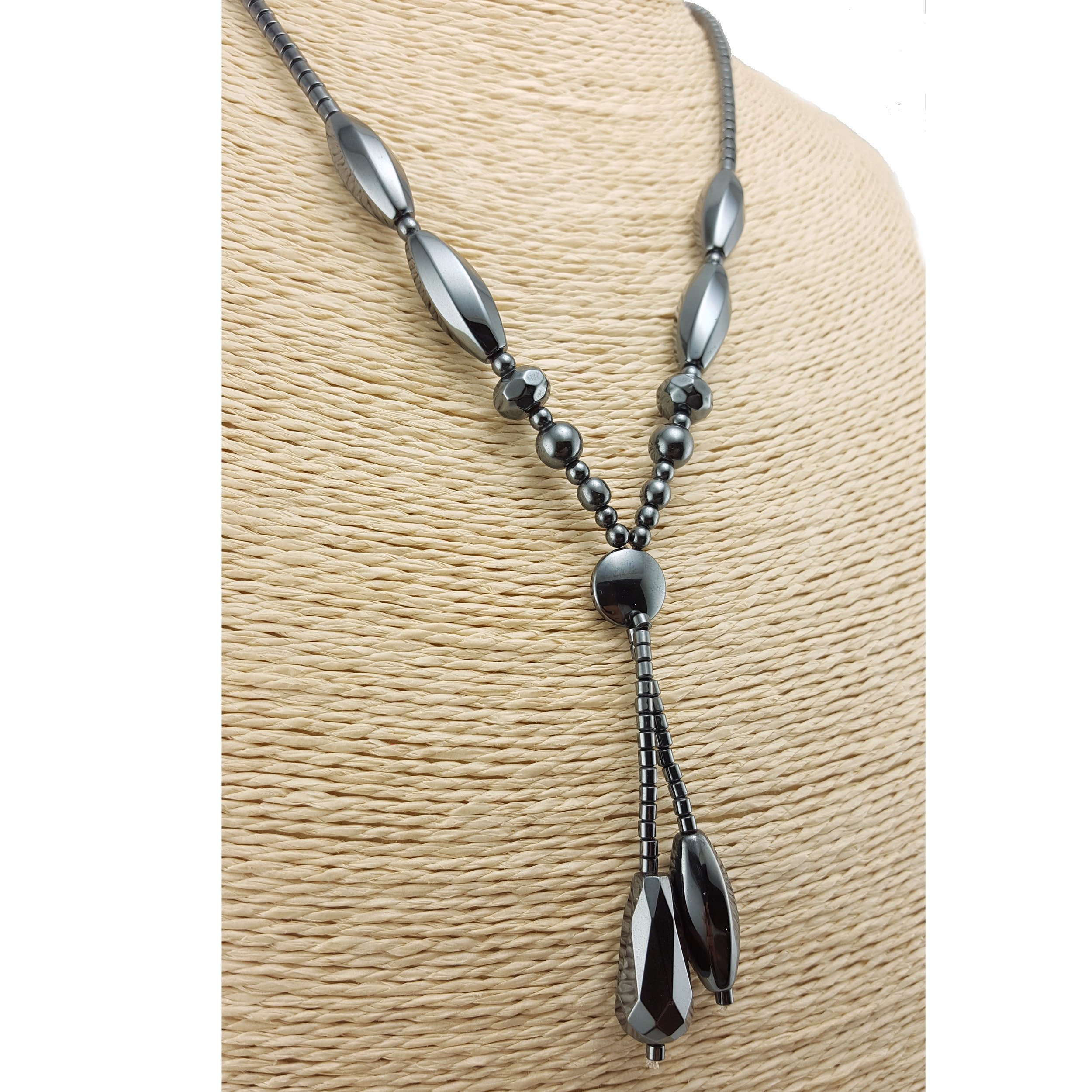 BlueRica Double Strand Drop Hematite Necklace with Designer Beads