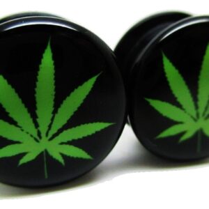 Pierced Republic Pot Leaf Marijuana Ear Plugs - Acrylic Screw-On - New - 8 Sizes - Pair (00 Gauge (10mm))