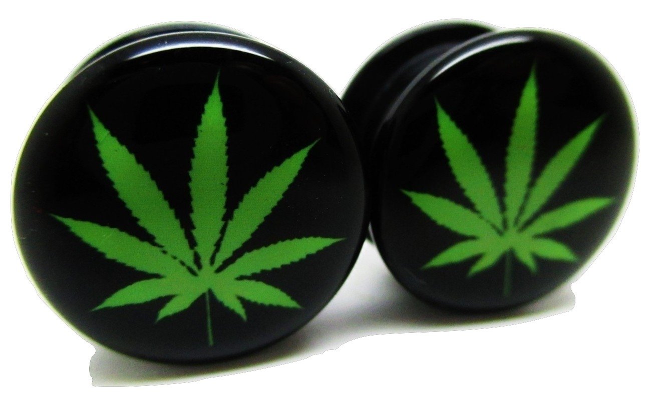 Pierced Republic Pot Leaf Marijuana Ear Plugs - Acrylic Screw-On - New - 8 Sizes - Pair (00 Gauge (10mm))