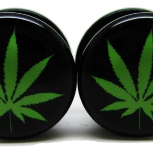 Pierced Republic Pot Leaf Marijuana Ear Plugs - Acrylic Screw-On - New - 8 Sizes - Pair (00 Gauge (10mm))