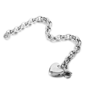 Jewelry Kingdom 1 Bracelet for Women Handmade Romantic Silver Stainless Steel Oval Chain Heart Charm Bracelet (Length of 8")