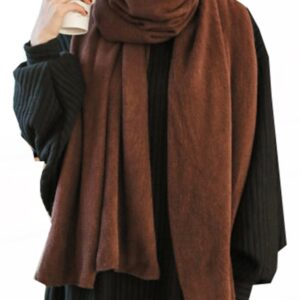 Wander Agio Womens Warm Long Shawl Winter Upset Large Scarf Pure Color Coffee