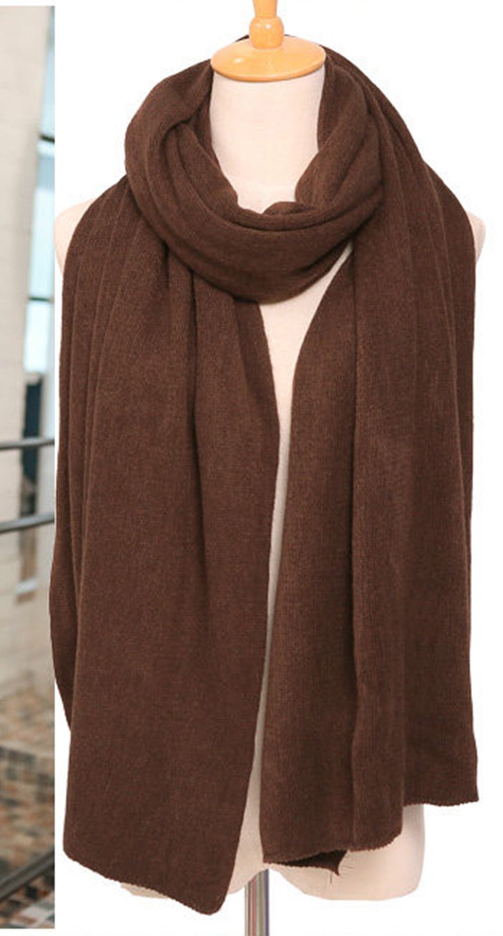 Wander Agio Womens Warm Long Shawl Winter Upset Large Scarf Pure Color Coffee