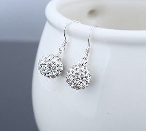 Crystalline Azuria Solid Silver Woman Earrings Disco Ball White Crystals Dangle Hook Earrings for Women