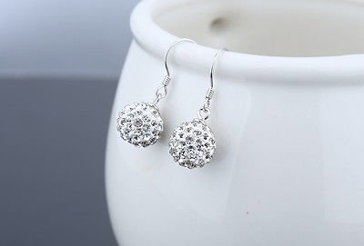 Crystalline Azuria Solid Silver Woman Earrings Disco Ball White Crystals Dangle Hook Earrings for Women