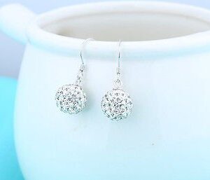 Crystalline Azuria Solid Silver Woman Earrings Disco Ball White Crystals Dangle Hook Earrings for Women