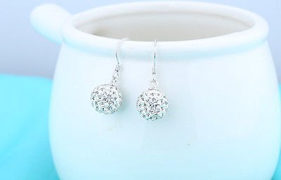 Crystalline Azuria Solid Silver Woman Earrings Disco Ball White Crystals Dangle Hook Earrings for Women