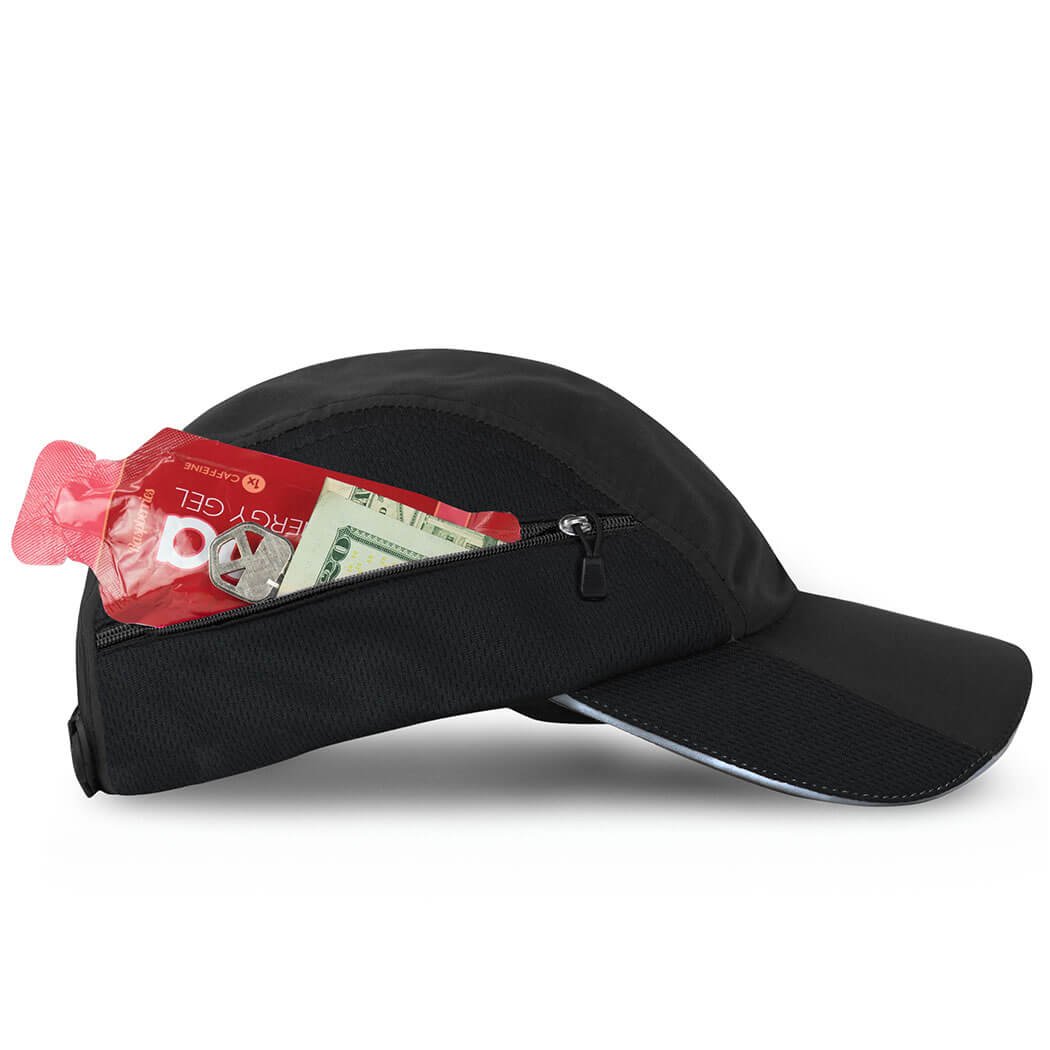 Gone For a Run Ultra Pocket Hat | Moisture Wicking and Reflective Run Hat | Black