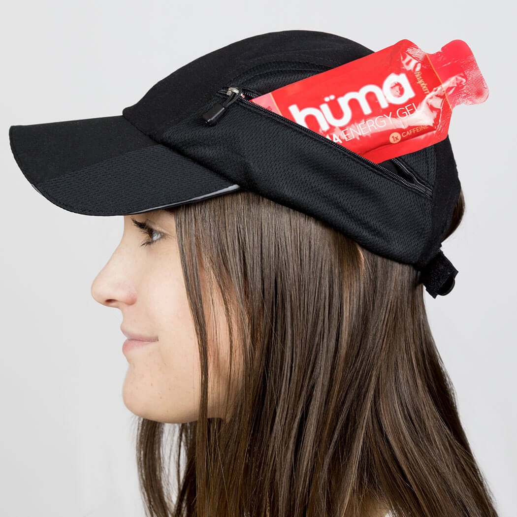 Gone For a Run Ultra Pocket Hat | Moisture Wicking and Reflective Run Hat | Black