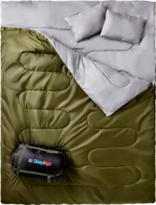 sleepingo double sleeping bags for adults backpacking, camping, hiking - waterproof queen sleeping bag for adults or teens - two person sleeping bag