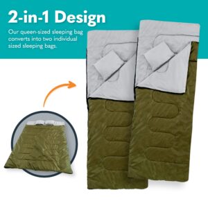 Sleepingo Double Sleeping Bags for Adults Backpacking, Camping, Hiking - Waterproof Queen Sleeping Bag for Adults or Teens - Two Person Sleeping Bag