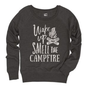 instant message - wake up and smell the campfire-ladies lightweight french terry pullover - size large heather charcoal