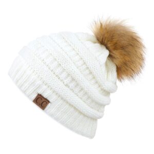 C.C Hatsandscarf Exclusives Unisex Ombre Ribbed Confetti Knit Beanie with POM (HAT-43) (Ivory)