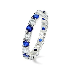 Sterling Silver Created Blue Sapphire and Cubic Zirconia Wedding Band Ring, 8