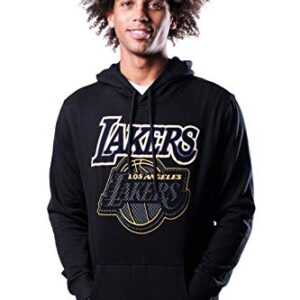 Ultra Game GHM1867F Men's NBA Fleece Hoodie Pullover Sweatshirt Primo Metallic, Los Angeles Lakers, Black, Medium