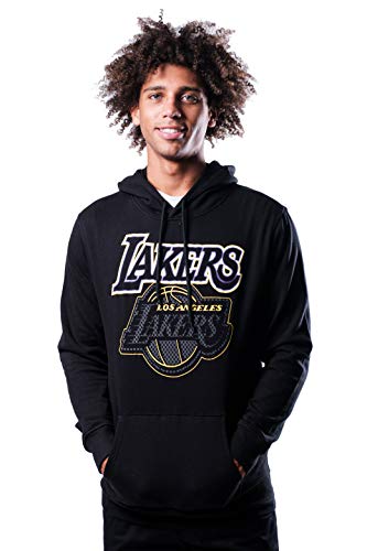 Ultra Game GHM1867F Men's NBA Fleece Hoodie Pullover Sweatshirt Primo Metallic, Los Angeles Lakers, Black, Medium