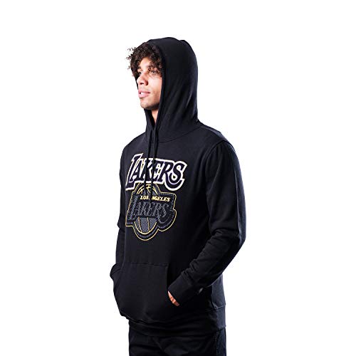 Ultra Game GHM1867F Men's NBA Fleece Hoodie Pullover Sweatshirt Primo Metallic, Los Angeles Lakers, Black, Medium