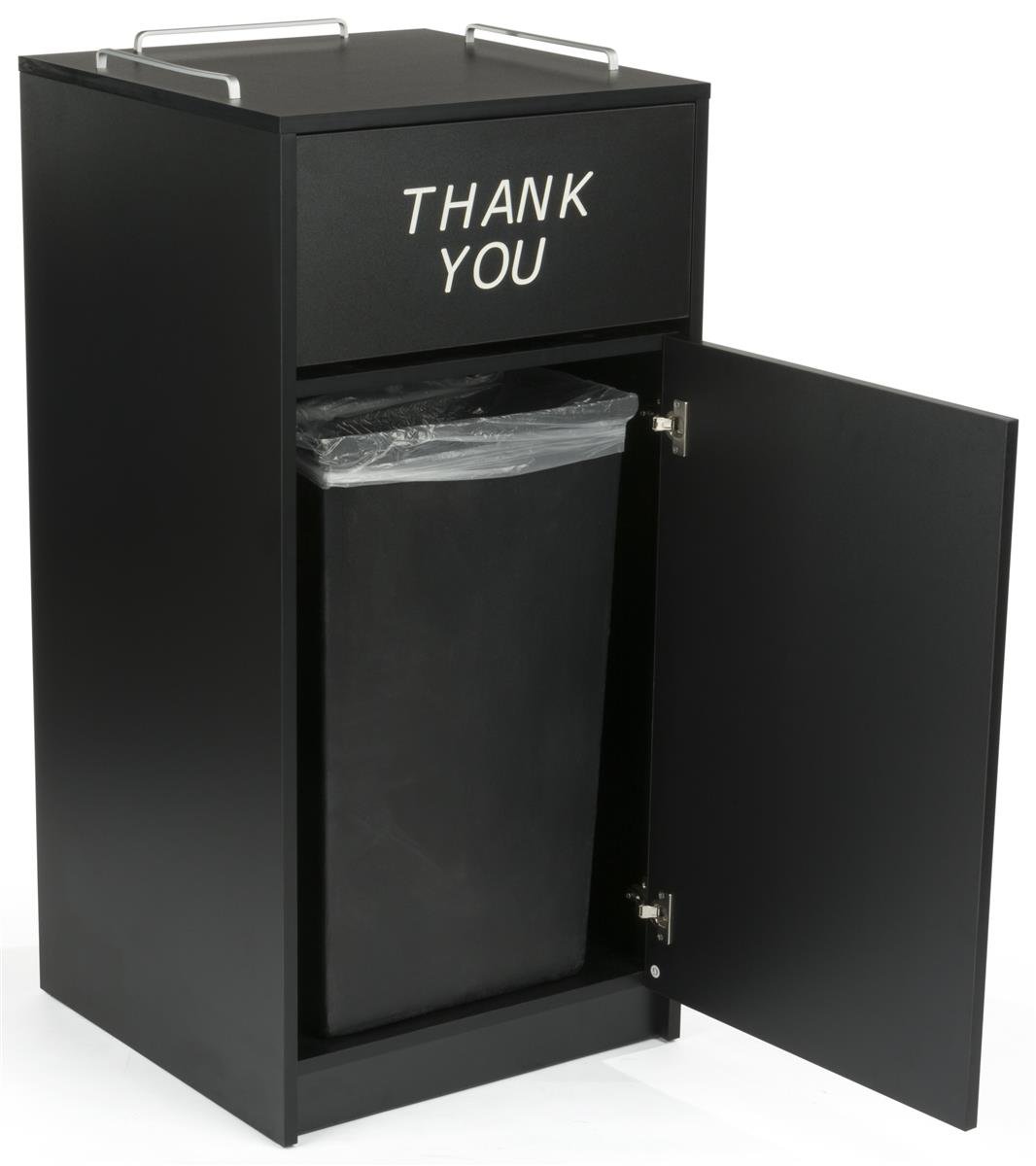 Displays2go 36 Gallon Commercial Waste Bin, Restaurant & Food Court Common Areas, Recycling & Tray Storage, Black (LCKDCHTTBK)