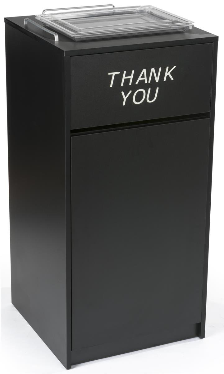 Displays2go 36 Gallon Commercial Waste Bin, Restaurant & Food Court Common Areas, Recycling & Tray Storage, Black (LCKDCHTTBK)