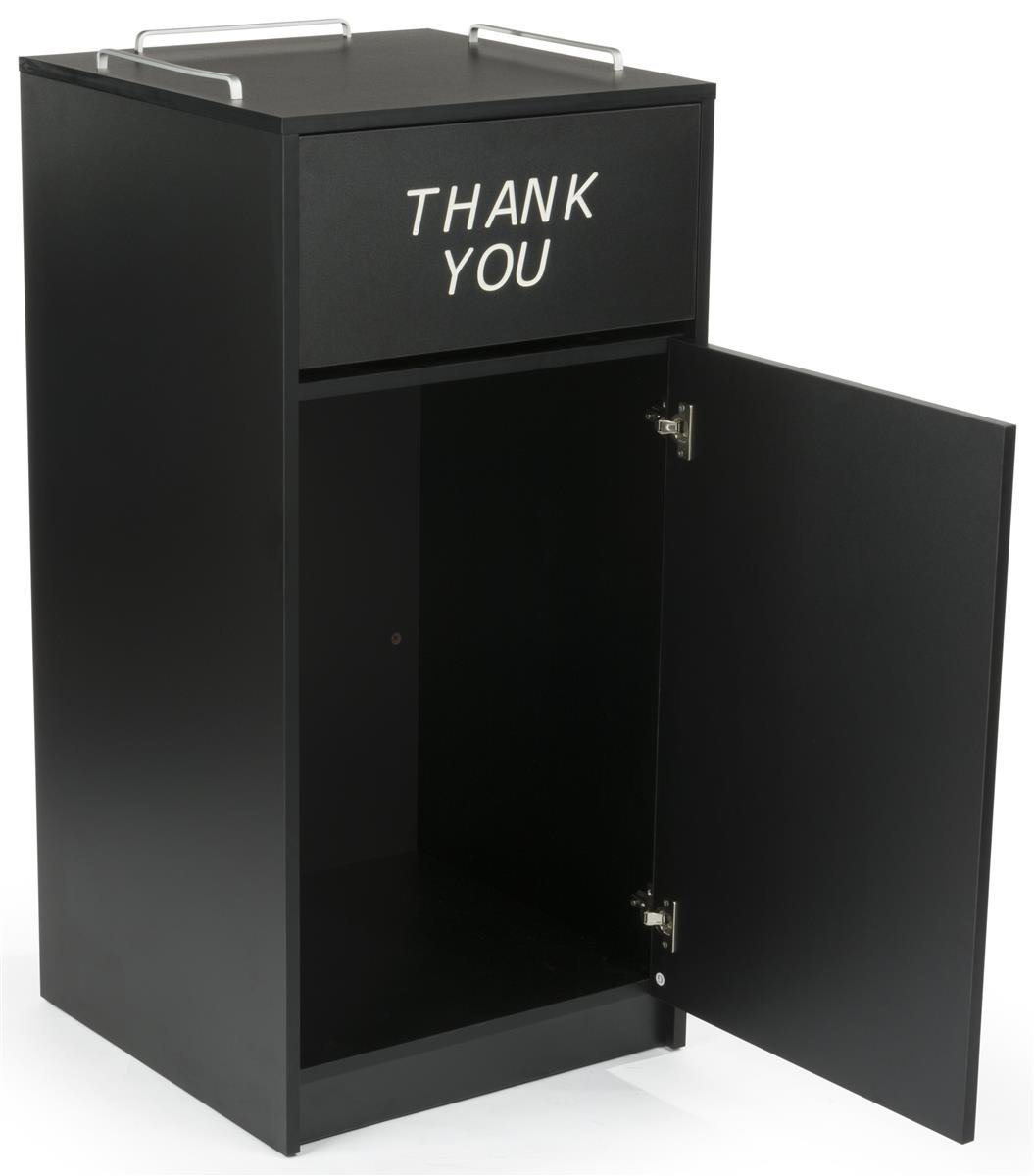 Displays2go 36 Gallon Commercial Waste Bin, Restaurant & Food Court Common Areas, Recycling & Tray Storage, Black (LCKDCHTTBK)