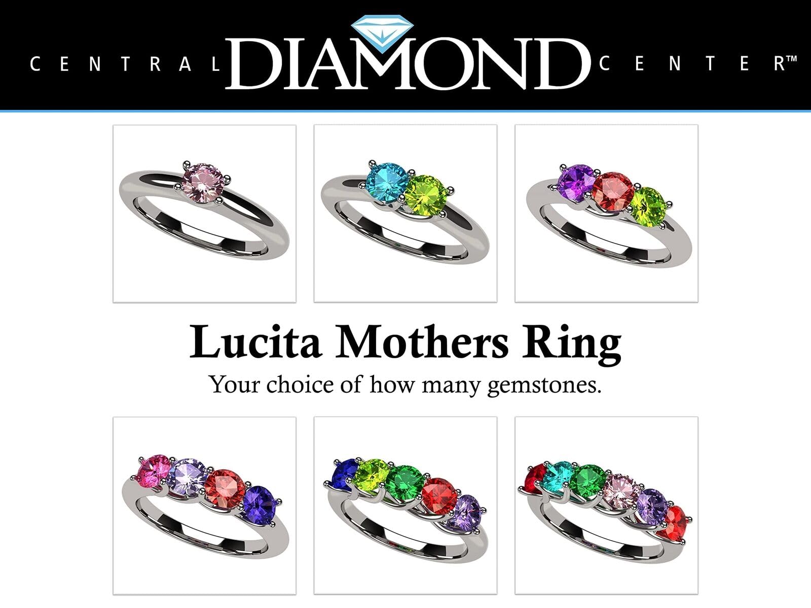 Central Diamond Center Lucita Mothers Ring 1 to 6 Stones in 10k White Gold- Size 6