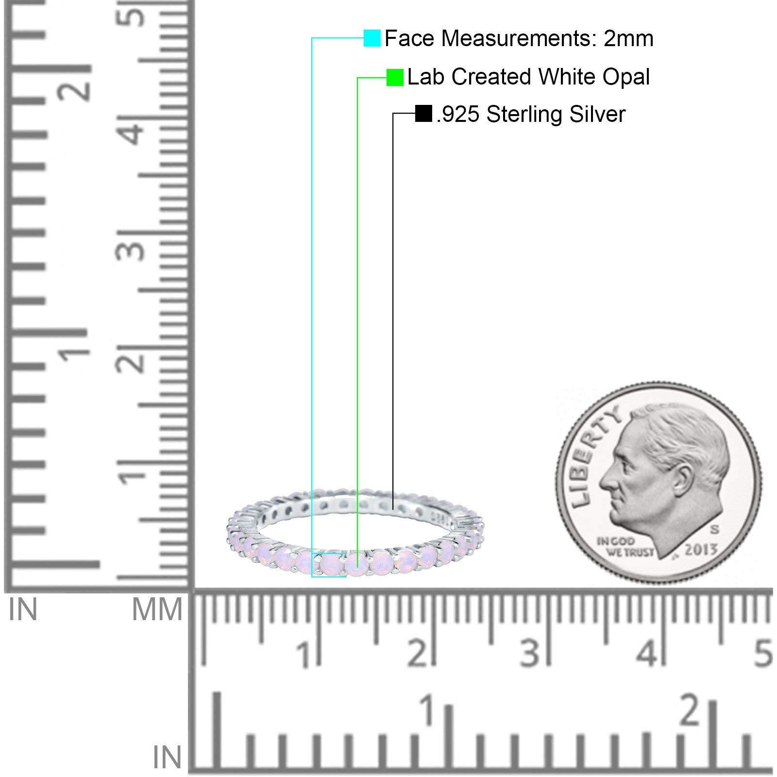 2mm Full Eternity Stackable Engagement Band Ring Round Lab Created White Opal 925 Sterling Silver, Size-8