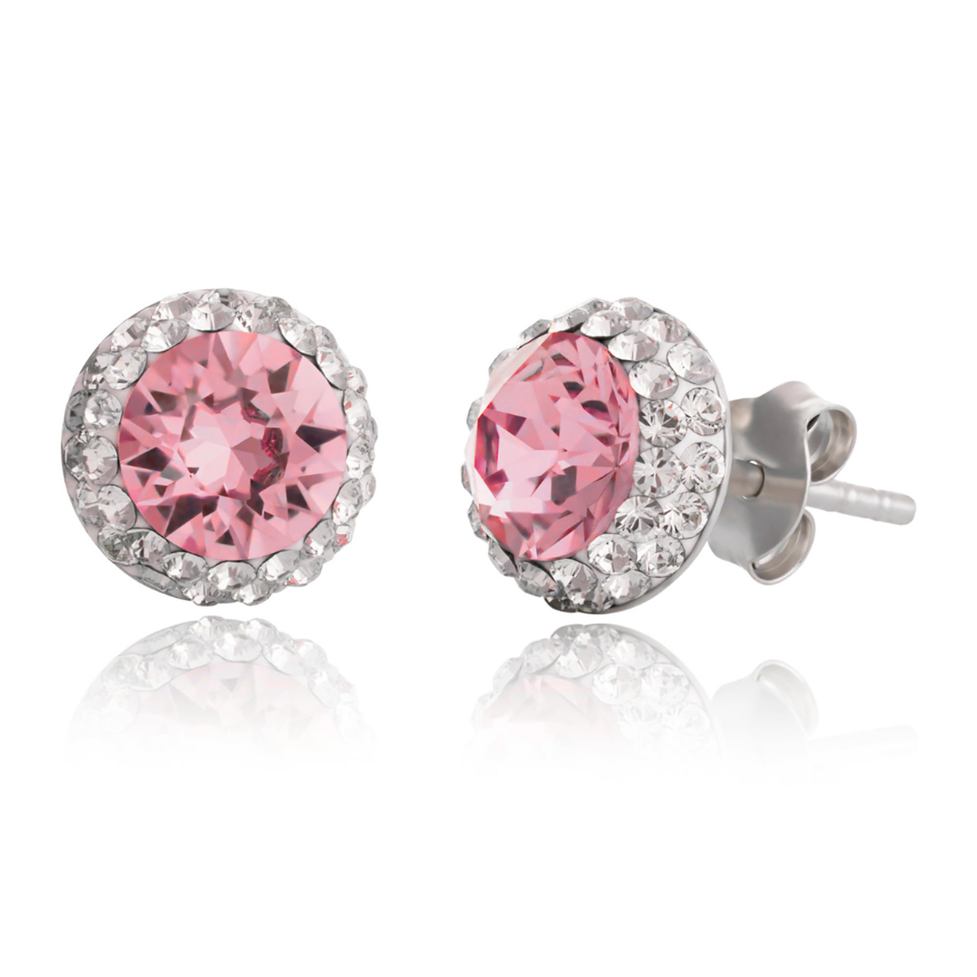 MAX + STONE Sterling Silver Crystal Halo Pink Stud Earrings