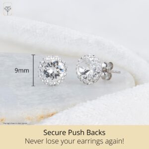 MAX + STONE Sterling Silver Crystal Halo Pink Stud Earrings