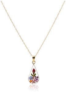 amazon essentials 14k gold over sterling silver multi pressed flower teardrop pendant necklace, 16' (previously amazon collection)