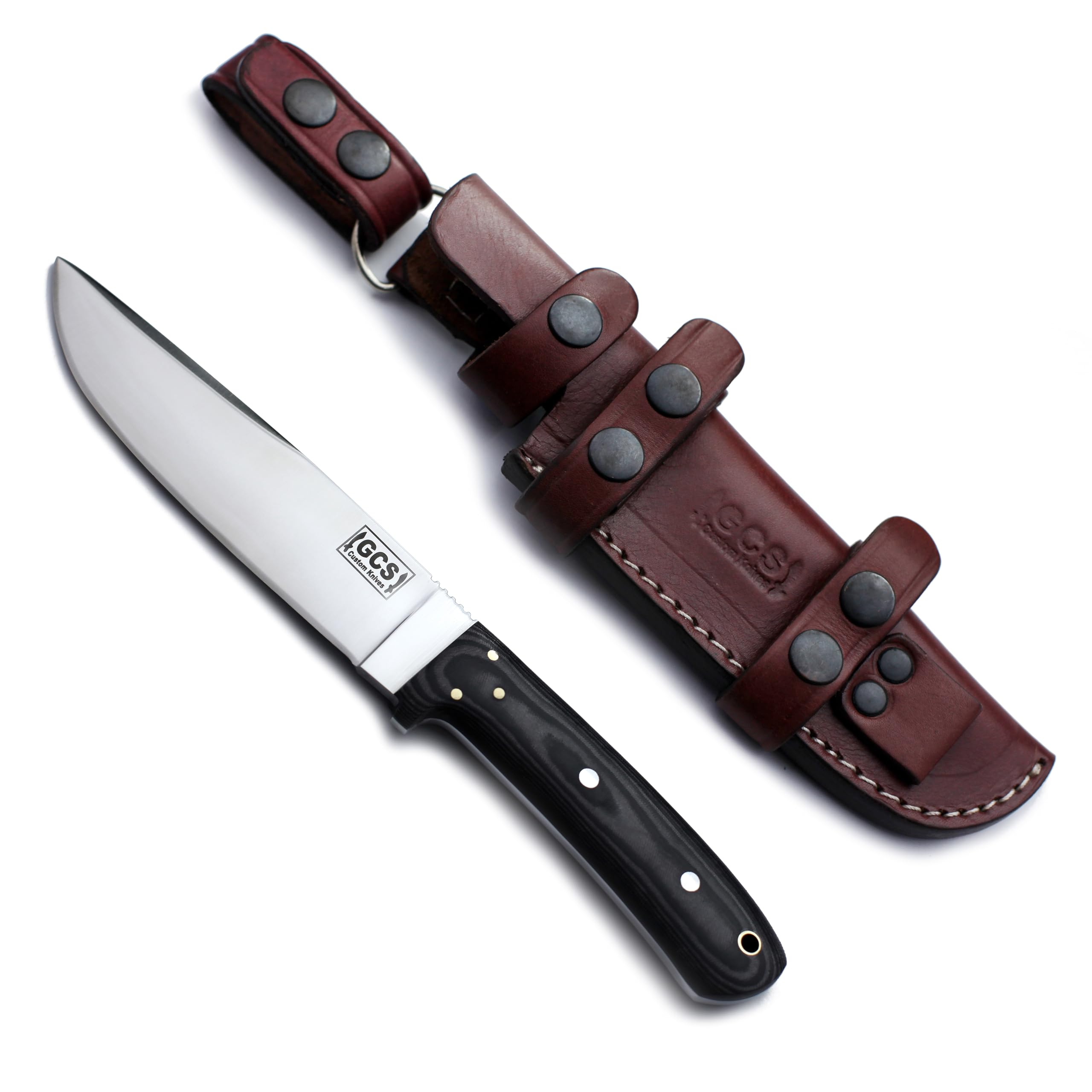 GCS Handmade G10 Handle D2 Tool Steel Tactical Hunting Knife with leather sheath Full tang blade designed for Hunting & EDC GCS 126