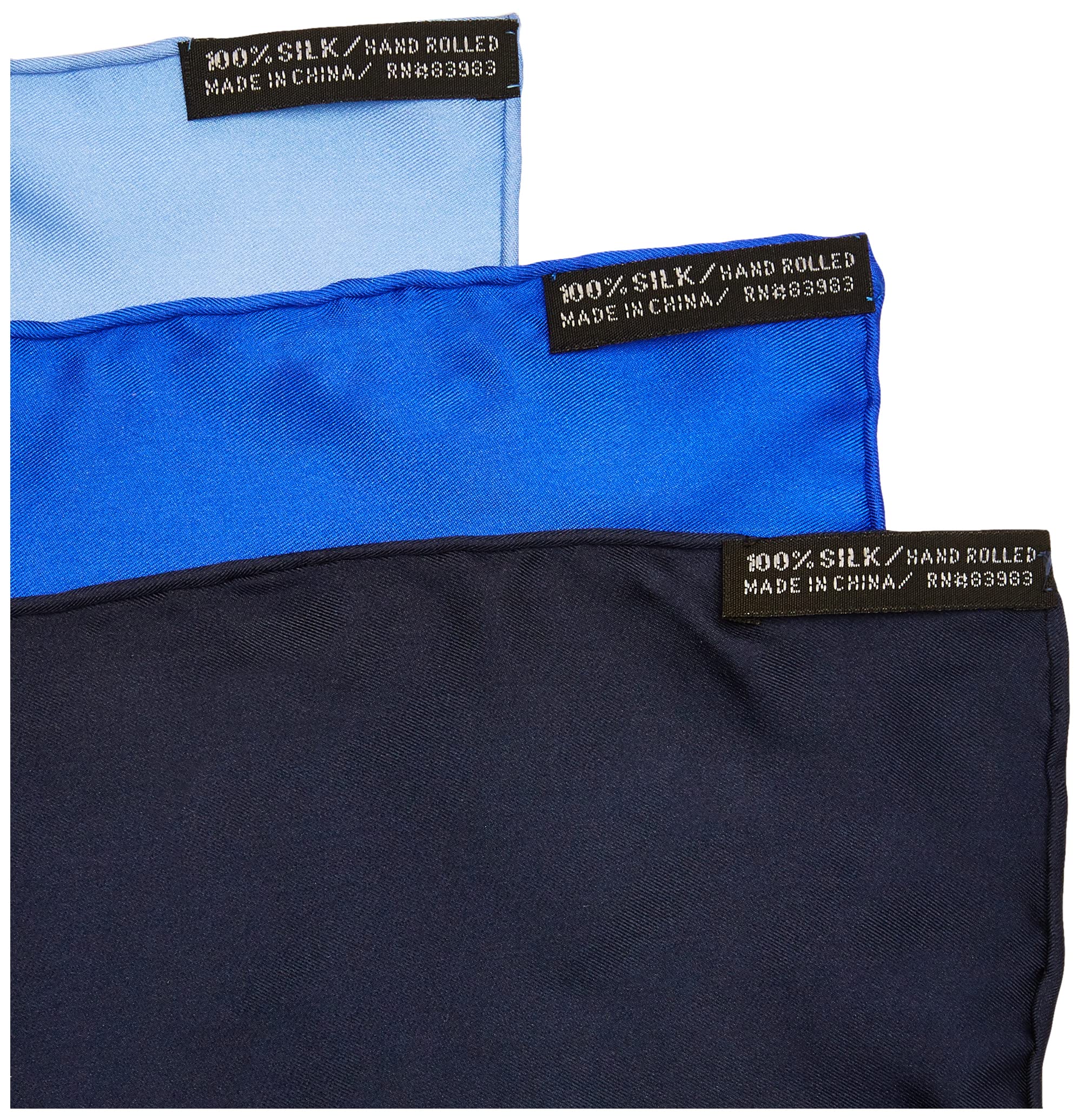 Stacy Adams Men's 100% Silk Hand Rolled 17"x 17" Pocket Square Three Piece Set, Navy/Royal/Powder, One Size