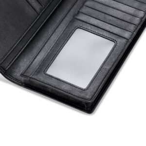 HISCOW Bifold Long Wallet with 15 Credit Card Slots - Italian Calfskin (Black)