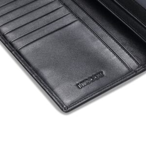 HISCOW Bifold Long Wallet with 15 Credit Card Slots - Italian Calfskin (Black)