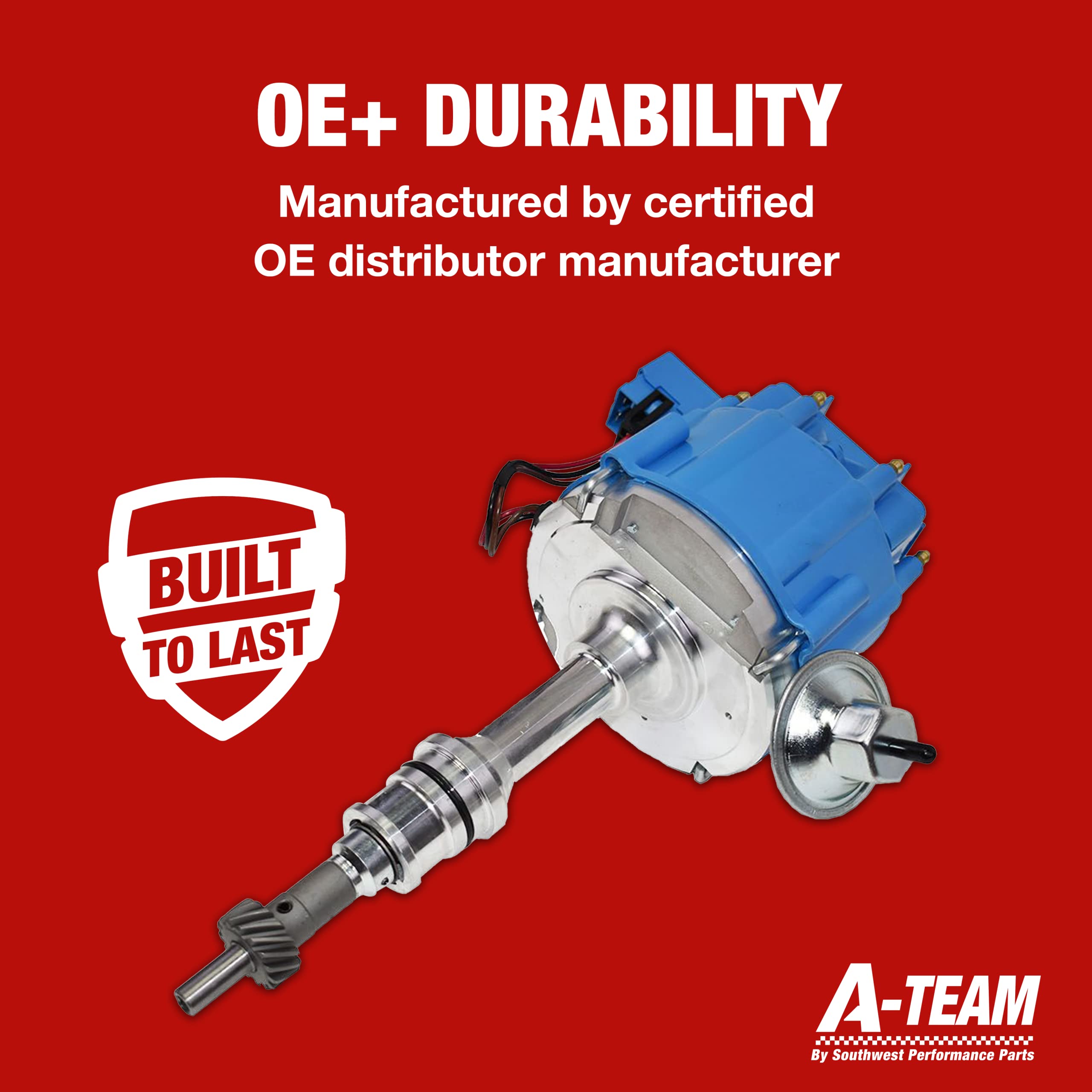 A-Team Performance HEI Complete Distributor 65K Coil, 8 Cylinders, Small Block Compatible With Ford 260 289 302 5.0 V8 One-Wire Installation, Blue Cap