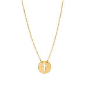 Ritastephens 14k Yellow Gold Mini Contemporary Cut-out Cross Necklace Chain Adjustable 16-18 Inches