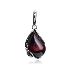 Ian and Valeri Co. Black Cherry Amber Sterling Silver Pendant Necklace 18 Inches