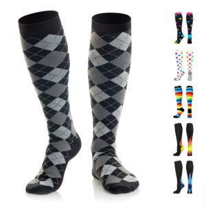 newzill medical compression socks for women & men circulation 20-30 mmhg, best for running athletic hiking travel flight nurses (black gray argyle, l/xl)