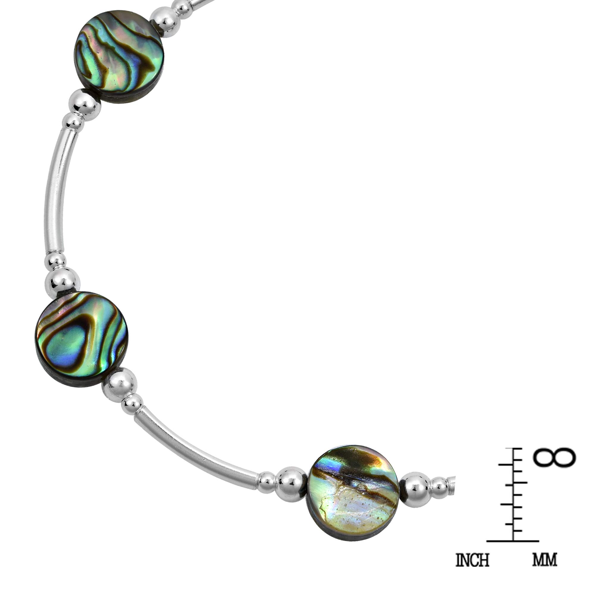 AeraVida Round Abalone Shell .925 Sterling Silver Link Bracelet