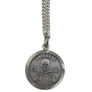 nickel silver saint christopher lacrosse athlete sports medal pendant, 3/4 inch