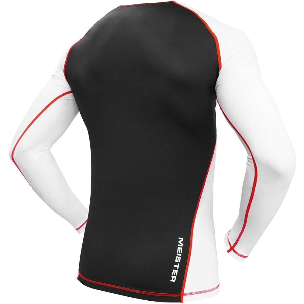 Meister Rush Long-Sleeve Rash Guard for MMA, BJJ & Surfing - White/Red - Medium