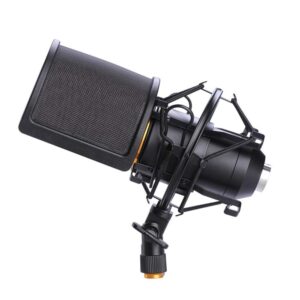 Microphone Shock Mount with Pop Filter, Mic Anti-Vibration Suspension Shock Mount Holder Clip for Diameter 46mm-51mm Microphone