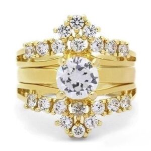 marimor jewelry 1.88 carat cubic zirconia 14k gold plated stainless steel 3 piece wedding ring set size 6