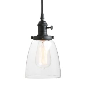 Pathson Industrial Glass Pendant Lighting, Black Vintage Style Hanging Light Fixture for Living Room Dining Room