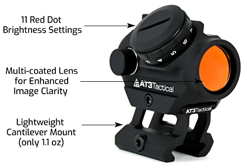 AT3 Tactical RD-50 PRO Red Dot Sight with 1" Riser - for Lower 1/3 Cowitness with Iron Sights - 2 MOA Compact Red Dot Scope